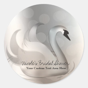 Beautiful Swan White & Silver Elegant Custom Favor Classic Round Sticker
