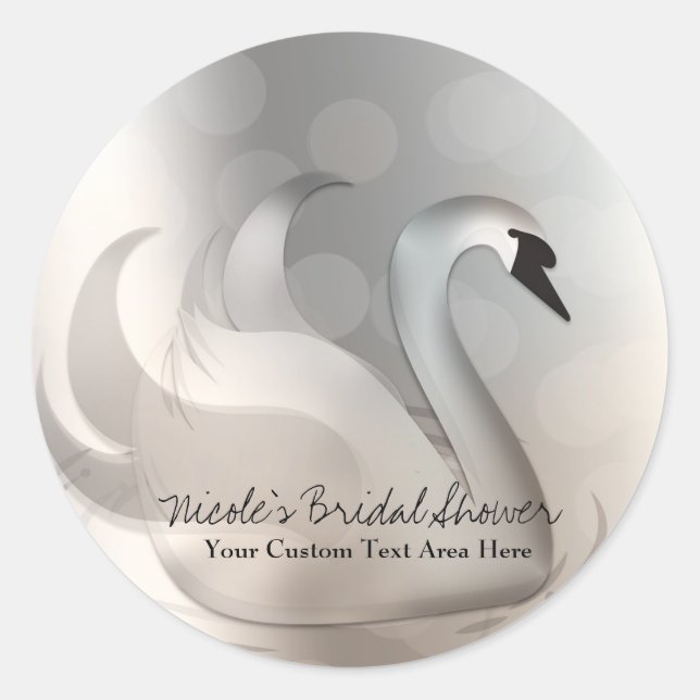 Beautiful Swan White & Silver Elegant Custom Favor Classic Round Sticker (Front)