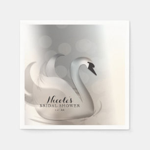 Beautiful Swan White & Silver Elegant Custom Party Napkins