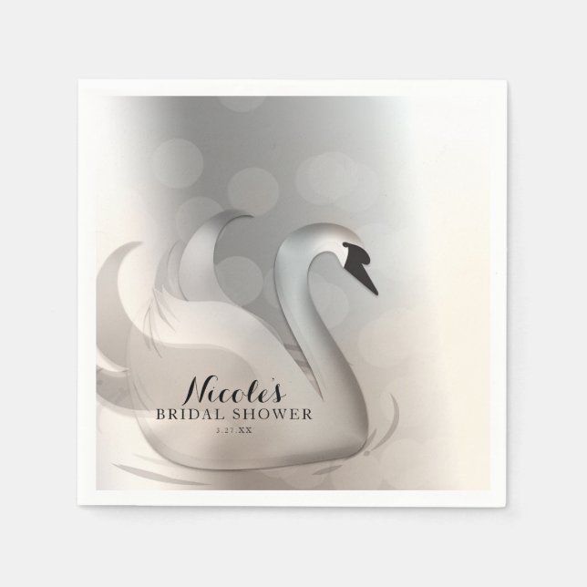 Beautiful Swan White & Silver Elegant Custom Party Napkins (Front)