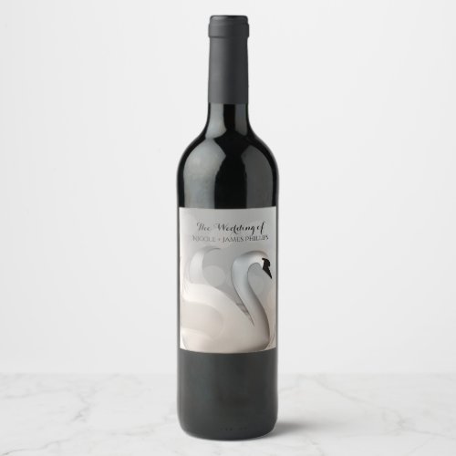 Beautiful Swan White  Silver Elegant Custom Wine Wine Label