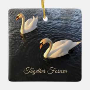 Beautiful swans Anniversary Ceramic Ornament