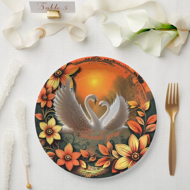Beautiful swans in love paper plates (Wedding)