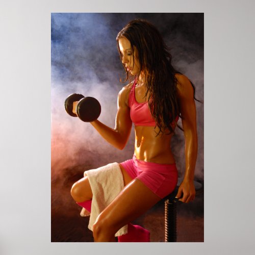 Beautiful Sweaty Woman Working Out Dumbell Poster