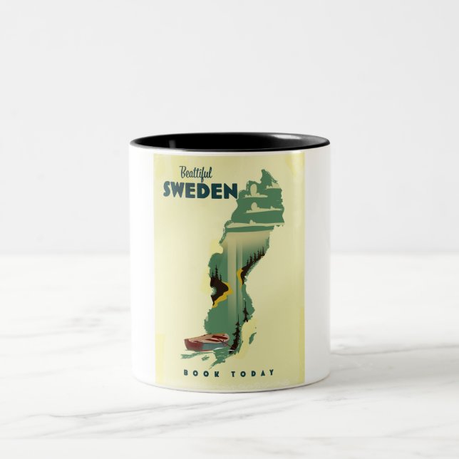 Beautiful Sweden travel poster Two-Tone Coffee Mug (Center)
