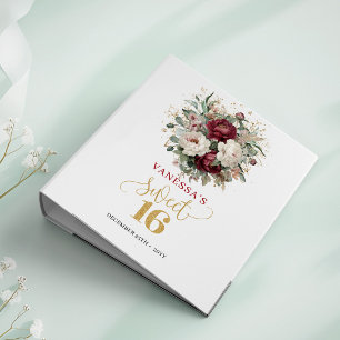Beautiful Sweet 16 Blush Burgundy Floral Memory  3 Ring Binder