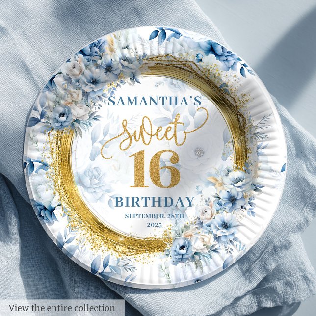 Beautiful Sweet 16 Dusty Blue Gold Glitter Plates (Beautiful Sweet 16 Dusty Blue Gold Glitter Plates

)