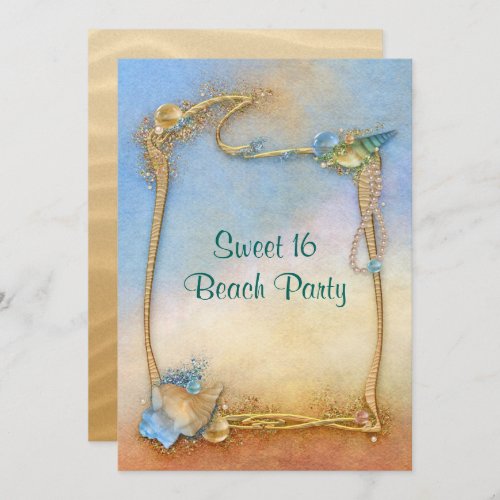 Beautiful Sweet Sixteen Beach Party Invitation