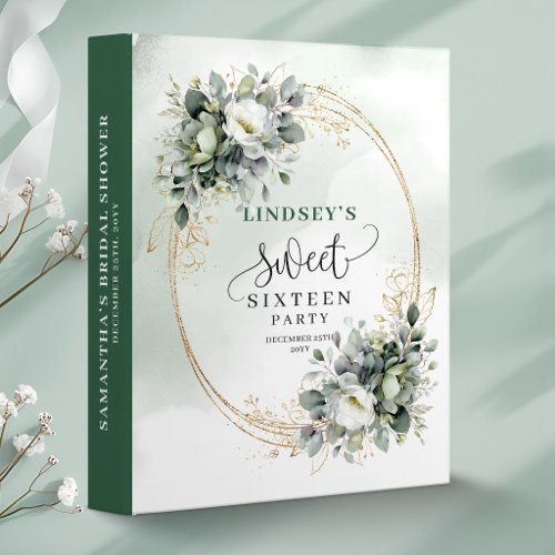 Beautiful Sweet Sixteen Green and Gold Memory Albu 3 Ring Binder