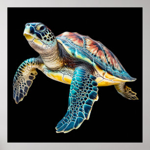 Beautiful Swimming Tortoise Illustration Poster