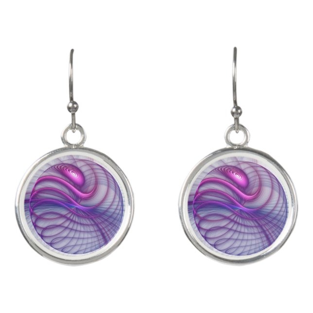 Beautiful Swing Modern Abstract Fractal Art Pink Earrings (Front)