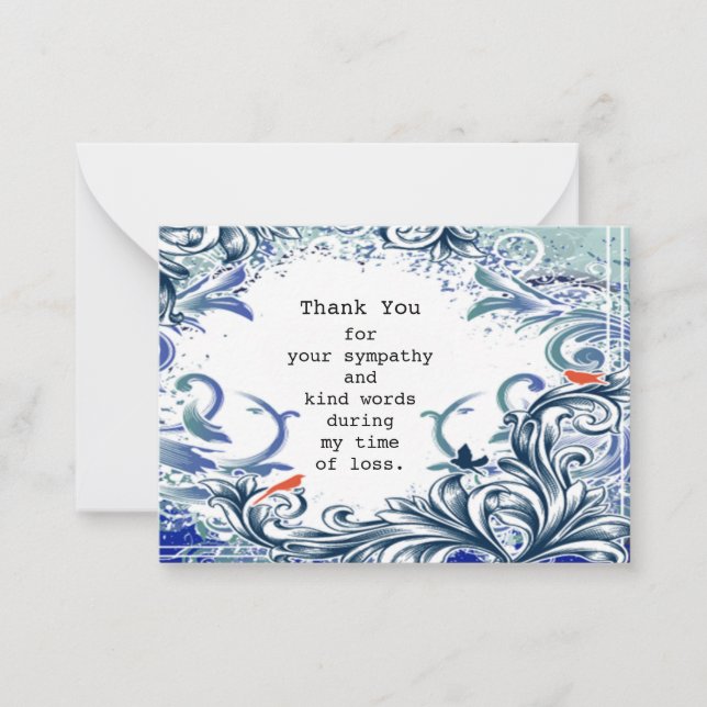 Beautiful Swirl Flower On After Funeral Thank You Note Card (Front)