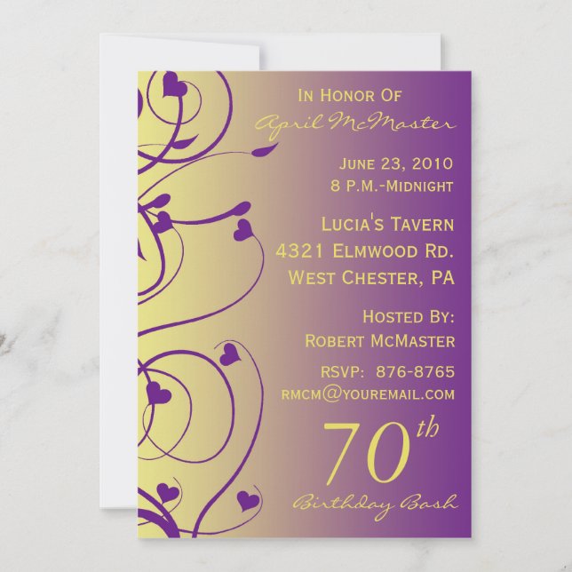 Beautiful Swirls 70th Birthday Invitation (Front)