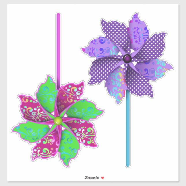 Beautiful Swirls Dotted Purple and Pink Pinwheels Sticker (Sheet)