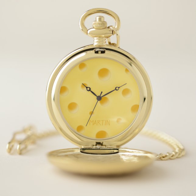 Beautiful Swiss Cheese Personalized Yellow Cheesy Pocket Watch (Inside)
