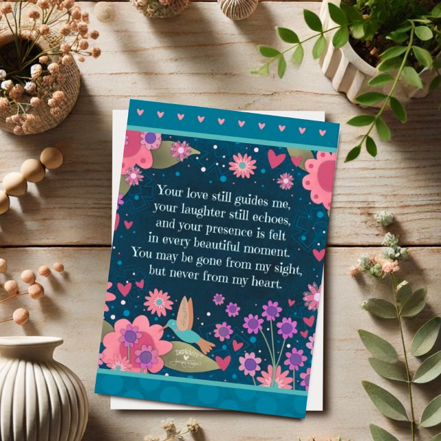 Beautiful Sympathy Quote Blue Pretty Floral Heart Card (Creator Uploaded)