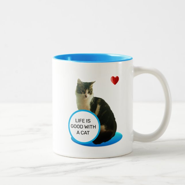 Beautiful Tabby Cat & Heart Two-Tone Coffee Mug (Right)