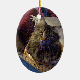 MAINE COON SILVER TABBY ANGEL CAT CHRISTMAS ORNAMENT HOLIDAY  Figurine Statue 