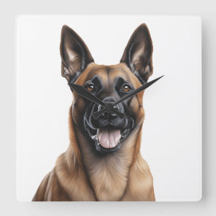 BEAUTIFUL TAN & BLACK BELGIAN MALINOIS DOG SQUARE WALL CLOCK