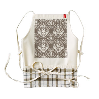 Beautiful Taupe Ivory Damask Brocade Pattern Zazzle HEART Apron