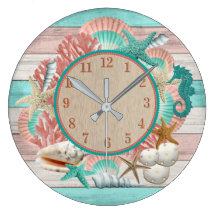 3dRose dpp_164989_1 Turquoise Conical Seashell Print White Beach Sea Shell Spiral Drawing-Wall Clock 10 by 10-Inch 
