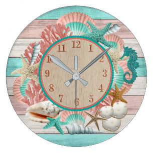 CVHWP Wooden Wall clock with Vintage Seahorse Drawing Seahorse Wall Clock