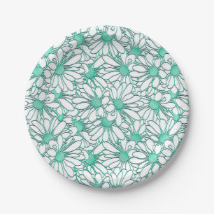 Beautiful Teal and White Floral Design Paper Plates
