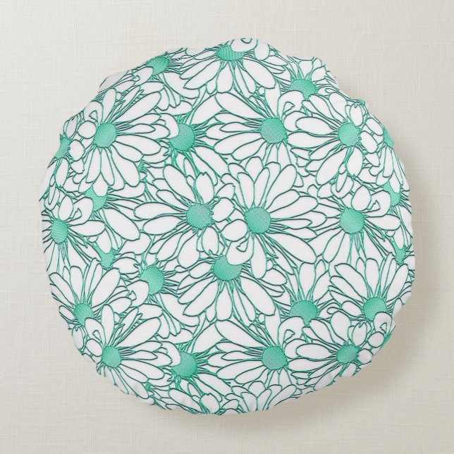 Beautiful Teal and White Floral Design Round Pillow (Back)