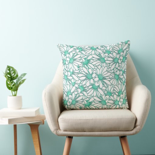 Beautiful Teal and White Floral Design Throw Pillow Zazzle
