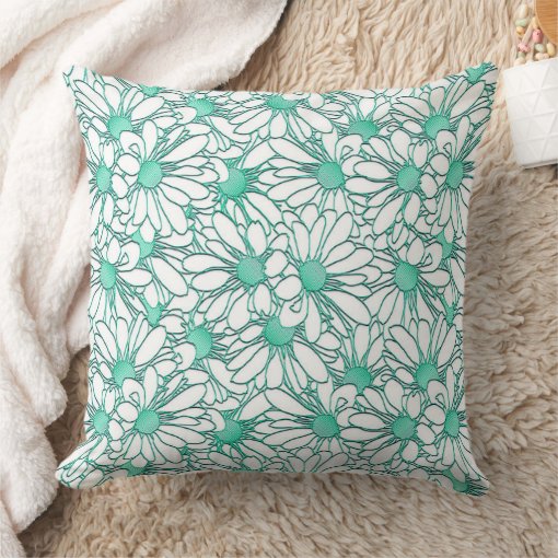 Beautiful Teal and White Floral Design Throw Pillow Zazzle