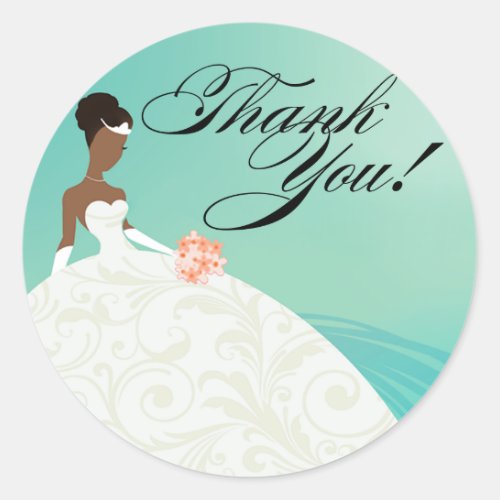 Beautiful Teal and White Luxe Thank You Classic Round Sticker