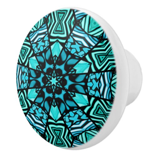 Beautiful Teal Aqua Turquoise Ethnic Mosaic Art Ceramic Knob