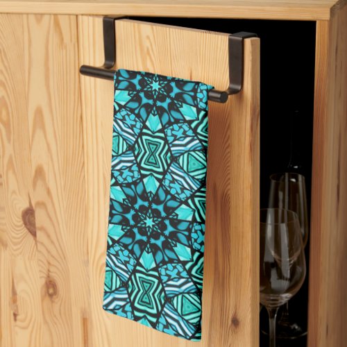 Beautiful Teal Aqua Turquoise Ethnic Mosaic Art Kitchen Towel