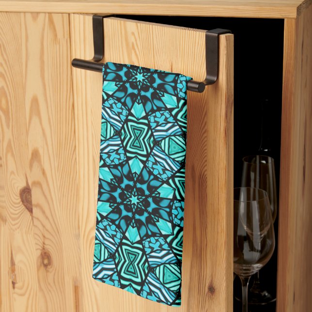 Beautiful Teal Aqua Turquoise Ethnic Mosaic Art Kitchen Towel (Thirds Fold)