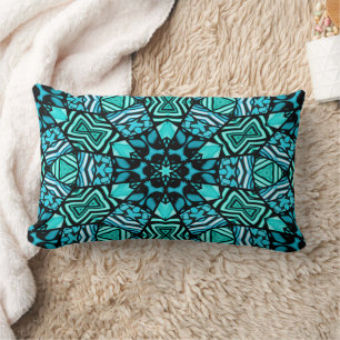 Beautiful Teal Aqua Turquoise Ethnic Mosaic Art Lumbar Pillow