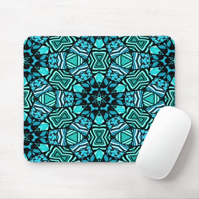 Beautiful Teal Aqua Turquoise Ethnic Mosaic Mouse Pad (With Mouse)