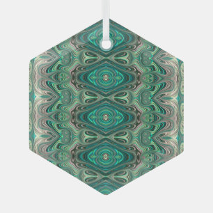 Beautiful Teal Art Deco Style Fractal Suncatcher Glass Ornament