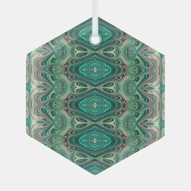 Beautiful Teal Art Deco Style Fractal Suncatcher Glass Ornament (Front)