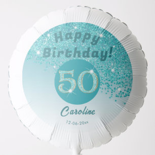 Beautiful Teal Blue Glitter 50th Birthday Party Balloon