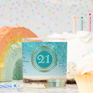 Beautiful Teal Blue & Gold Glitter 21st Birthday Scented Candle