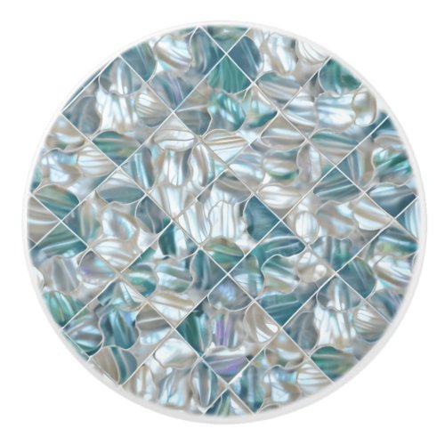 Beautiful teal blue offwhite pearl inspired ceramic knob