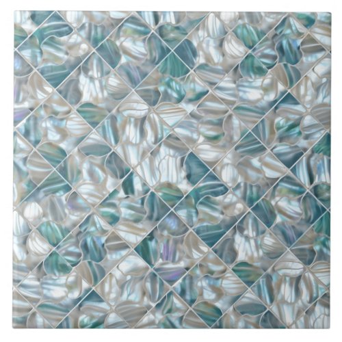 Beautiful teal blue offwhite pearl inspired ceramic tile