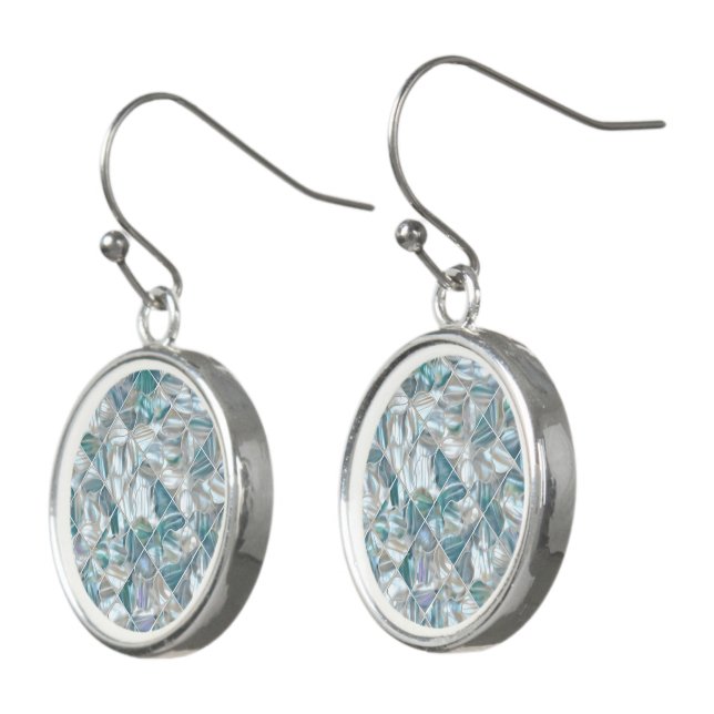 Beautiful teal blue offwhite pearl inspired earrings (Angled)