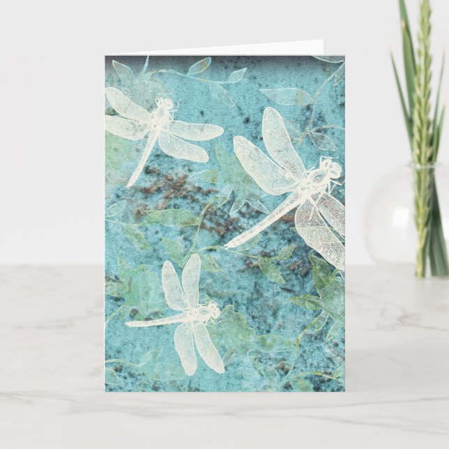 Beautiful Teal Dragonflies Damselflies Flowers Card (Front)