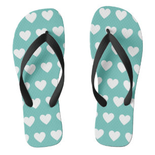 Beautiful teal green and white hearts printed flip flops