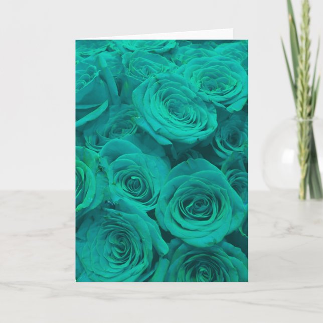 Beautiful teal green roses teal flowers  card (Front)
