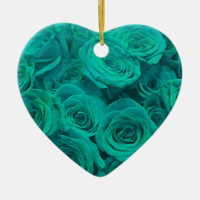 Beautiful teal green roses teal flowers  ceramic ornament (Front)