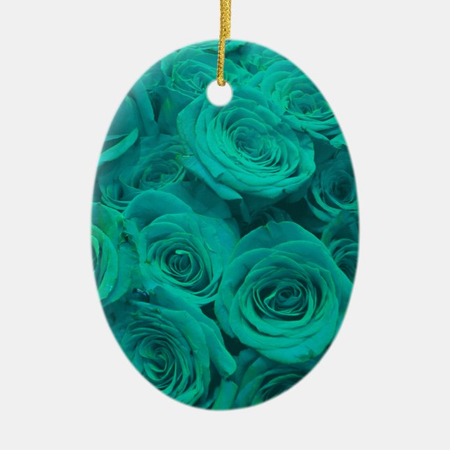 Beautiful teal green roses teal flowers  ceramic ornament (Front)