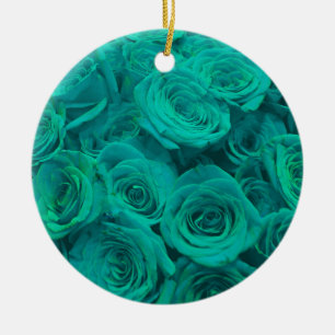 Beautiful teal green roses teal flowers  ceramic ornament