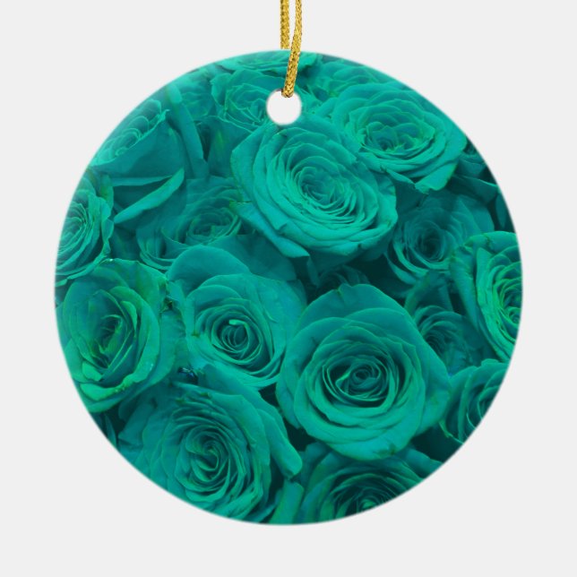 Beautiful teal green roses teal flowers  ceramic ornament (Front)